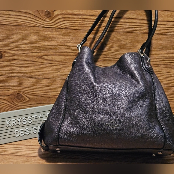 Coach Handbags - Coach Pebbled Leather Shoulder Bag – Grey Three Pocket